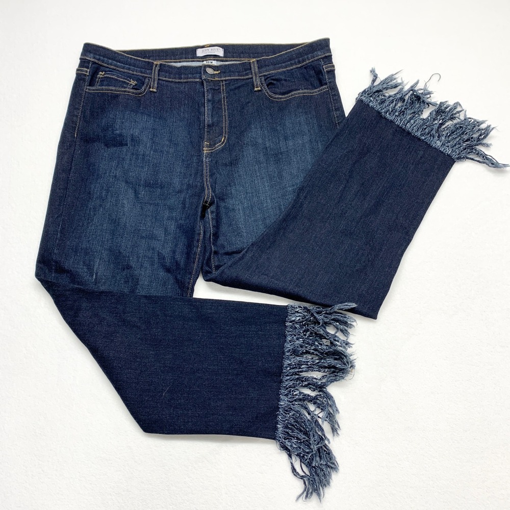 Judy Blue Fringe Hem Jeans Womens Size 18W Dark Wash Stretch Denim Boho Style